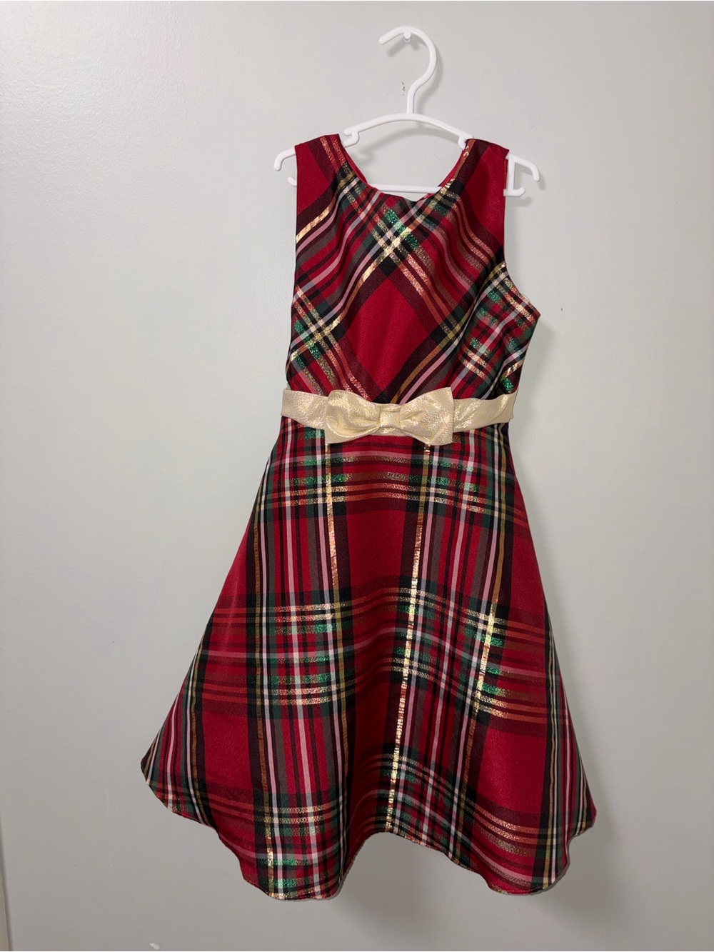 Rare Editions Red Green Gold Plaid Sleeveless Holiday Party Christmas Dress 7